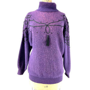 Jason Maxwell Vintage Purple Tassel Turtle Neck Knit Sweater M